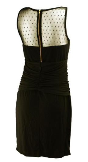 *New* Black A Pea in the Pod Maternity Sweetheart Ruched Maternity Dress with Dotted Sheer Neckline + Exposed Zipper (Size Medium)