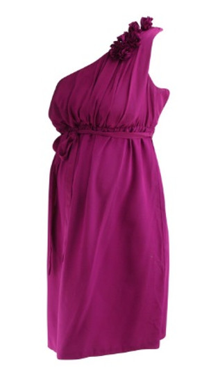 *New* 100% Silk Fuschia A Pea in the Pod Maternity Belted One Shoulder Rose Special Occasion Maternity Dress (Size Medium)