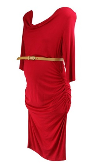 *New* Cherry Red A Pea in the Pod Maternity Ruched Faux Leather Belted Long Sleeve Slight Cowl Neck Maternity Dress (Size Large) *New* Cherry Red A Pea in the Pod Maternity Ruched Faux Leather Belted Long Sleeve Slight Cowl Neck Maternity Dress (Size Large)
