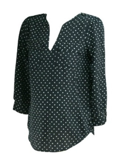 Black Polk-A-Dot Jole V-Neck Career Silk Maternity Wearable Blouse (Like New - Size Small)