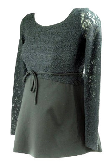 *New* Black Long Sleeve Exposed Zipper Baby Doll Lace Maternity Top by A Pea in the Pod Maternity (Size Small)