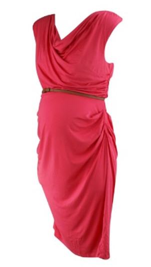 *New* Coral A Pea in the Pod Maternity Ruched Slight Cowl Faux Leather Belted Maternity Dress (Size Large) *New* Coral A Pea in the Pod Maternity Ruched Slight Cowl Faux Leather Belted Maternity Dress (Size Large)