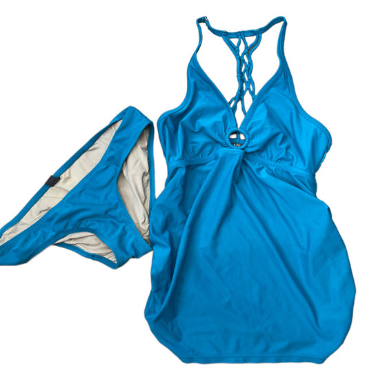 Teal A Pea in the Pod Maternity Tankini Maternity Swim Set with Knotted Back Design (Gently Used - Size Small)