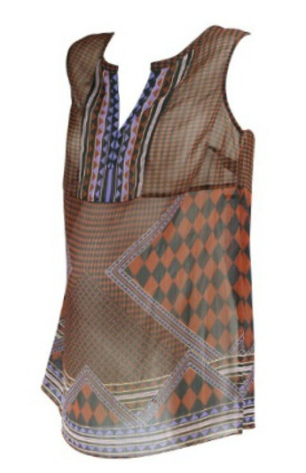 *New* Sheer Orange Geometric Print A Pea in the Pod Maternity Scoop Neck Keyhole Maternity Blouse (Size Medium)