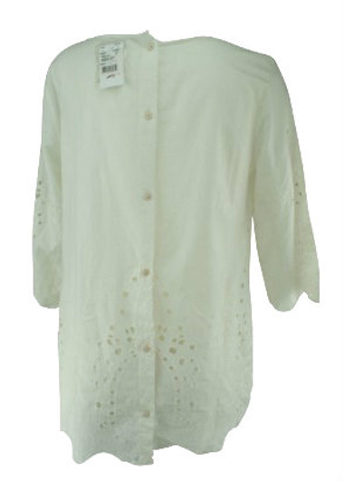 *New* White A Pea in the Pod Maternity Floral Eyelit Scoop Neck Button Down Back Maternity Blouse (Size Large)