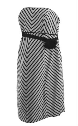 *New* White & Black A Pea in the Pod Maternity Chevron Print Special Occasion Strapless Dress (Size Medium)