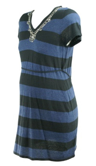 Navy Blue Lavish by Heidi Klum Maternity Striped Embellished Short Sleeve Maternity Dress (Gently Used - Size Medium) Navy Blue Lavish by Heidi Klum Maternity Striped Embellished Short Sleeve Maternity Dress (Gently Used - Size Medium)