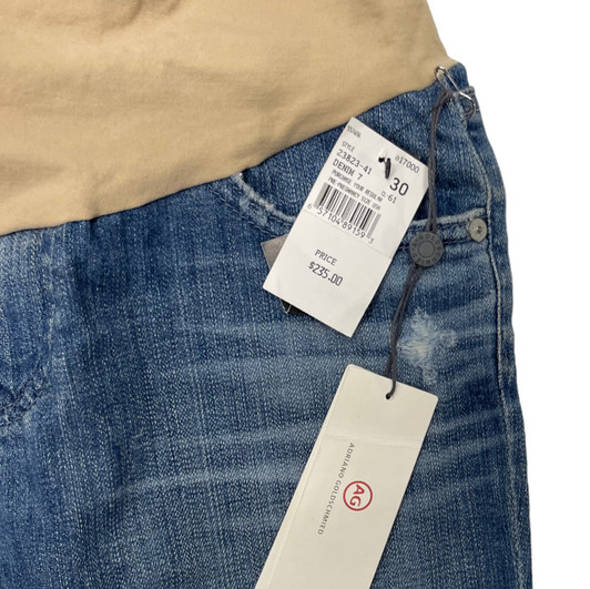 *New* Medium Wash Blue Adriano Goldschmied Maternity The Legging Ankle Distressed Cuffed Capris (Size 30 R)