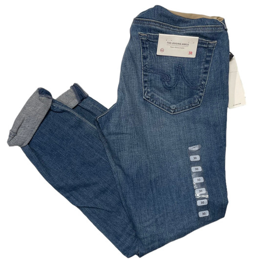 *New* Medium Wash Blue Adriano Goldschmied Maternity The Legging Ankle Distressed Cuffed Capris (Size 30 R)