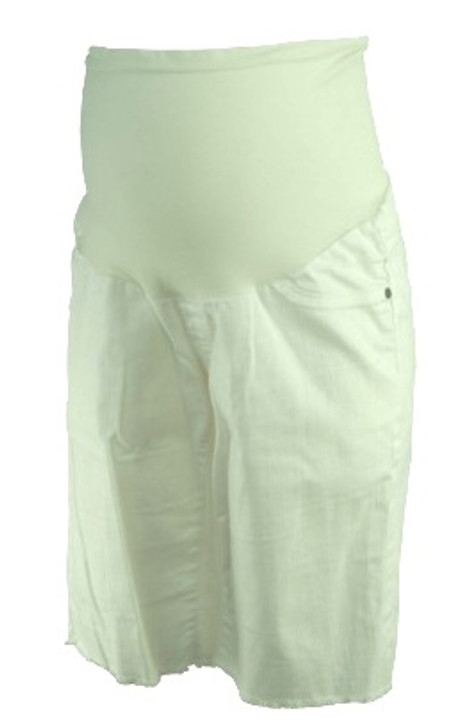 White Indigo Blue Maternity Full Panel Maternity Frayed Hem Capri Shorts (Gently Used - Size Medium)