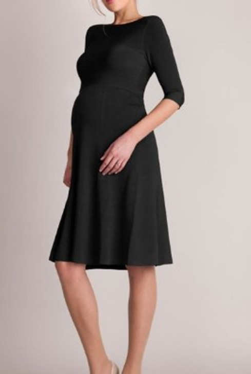 Luxe by Seraphine Maternity Black Bodycon Low Back Flared Luxury Maternity Dress  (New with Tags - Size Small)