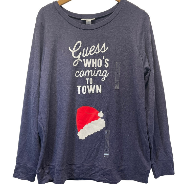 *New* Motherhood Maternity Graphic Christmas "Guess Who's Coming To Town" Maternity Long Sleeve Tee | New With Tags - Size Large