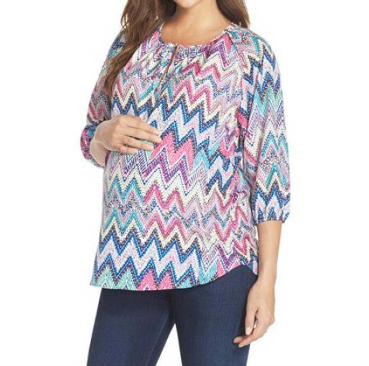 *New* Pinks Mixed Chevron 'Megan' Maternity Nursing Blouse Print by Loyal Hana