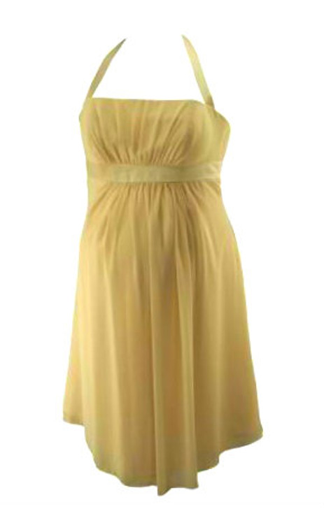 Champagne Alfred Angelo Halter Strap Chiffon Cocktail Bridesmaid Maternity Special Occasion Maternity Dress (Like New - Size 12)