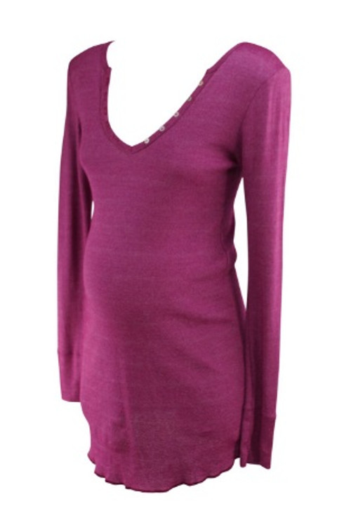 Metallic Magenta Michael Stars Maternity Button Detailed Long Sleeve Maternity Top (Gently Used - Size Medium)