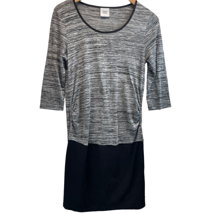 Black and Gray Knit Mamalicious Maternity Color Block Maternity Dress (Like New - Size Large)