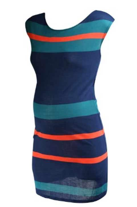 *New*  Navy A Pea In The Pod Maternity Short Sleeve Striped Summer Maternity Dress with Missing Belt  