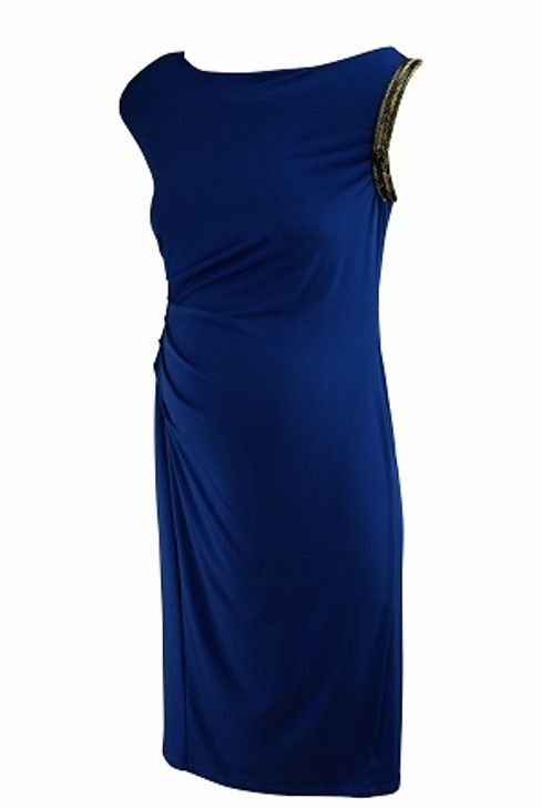 *New* Royal Blue A Pea In The Pod Maternity Ruched Side High Scoop Neck Embellished Sleeve Maternity Special Occasion Dress