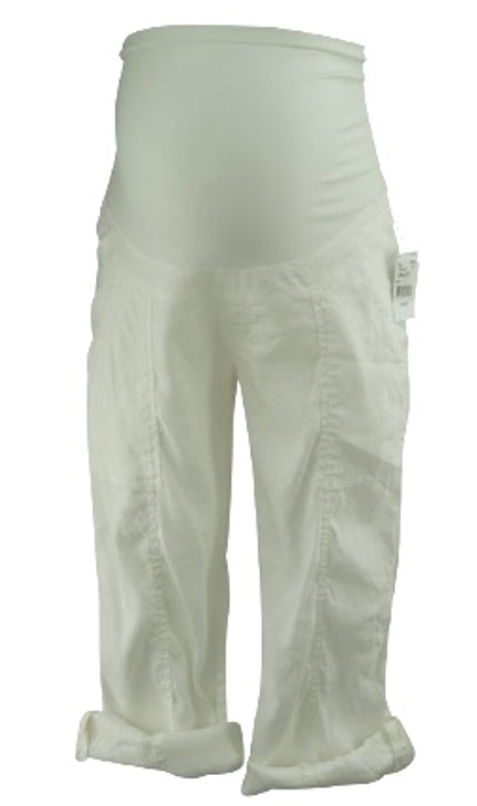 *New* White A Pea in the Pod Maternity Cropped Linen Mix Maternity Cargo Pants (Size X-Small)