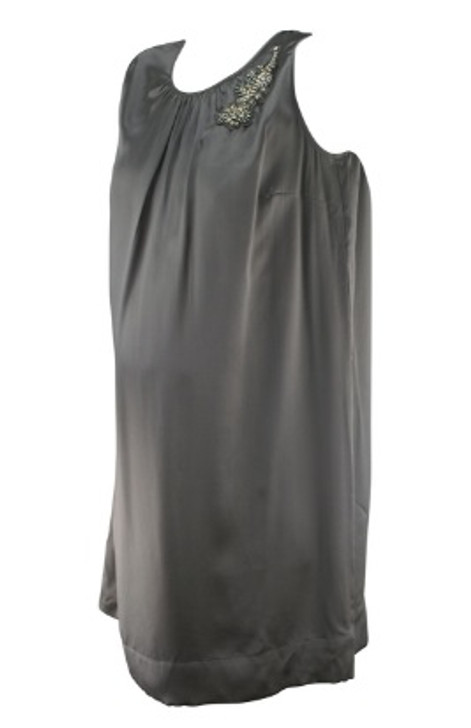 *New* 100% Silk Dark Silver Sleeveless Special Occasion Maternity by A Pea in the Pod Collection Maternity (Size Small)