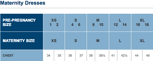 Maternity Size Chart  Motherhood Closet - Maternity Consignment