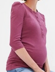 Lot of 2 Gap Maternity Puff-Sleeve Rib Henley Maternity Top in Damson Pink and Black | Gently Used - Size X-Small