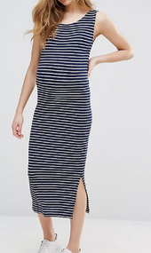 Isabella Oliver Maternity Sleeveless Navy and White Striped Ribbed Midi Maternity Dress | Gently Used - Size 2 