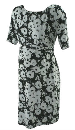 black white maternity dress Monroe | AND Crew-Neck Maxi With Drop-Waist stretchy knit fabric Black White Striped and Colorblock
