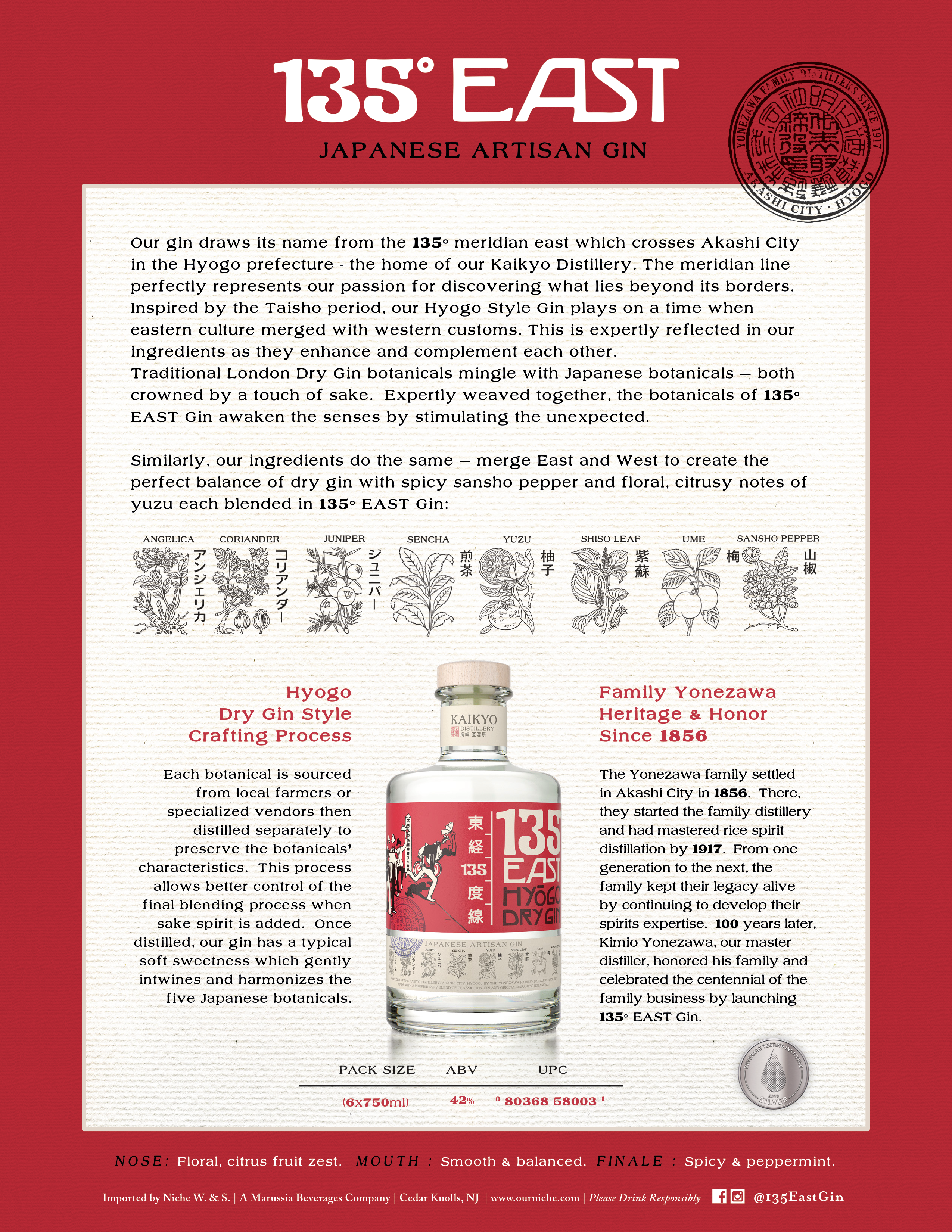 135° East Hyōgo Dry Artisan Gin 750mL