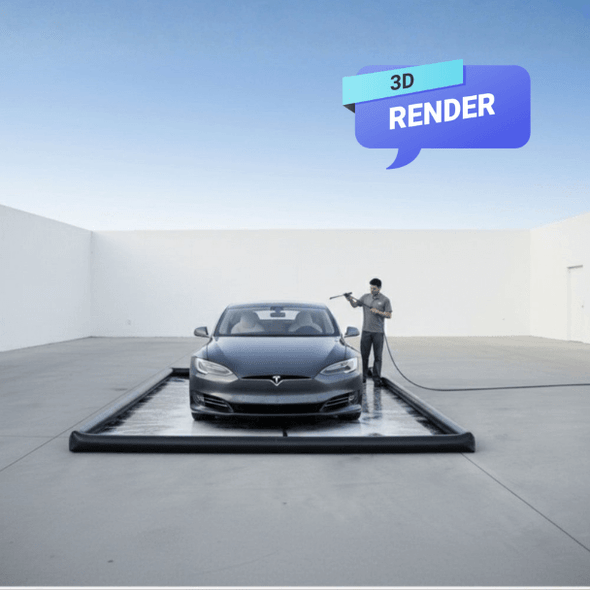 Tapete inflable de lavado automotriz para detailing profesional con contención de agua y residuos químicos