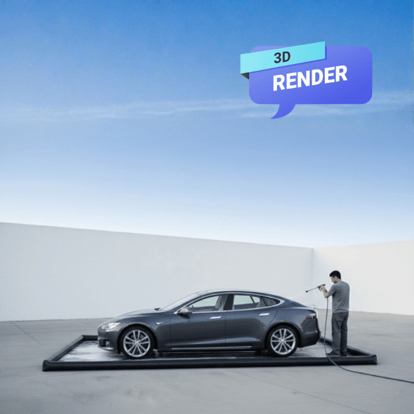 Tapete inflable de lavado automotriz para detailing profesional con contención de agua y residuos químicos