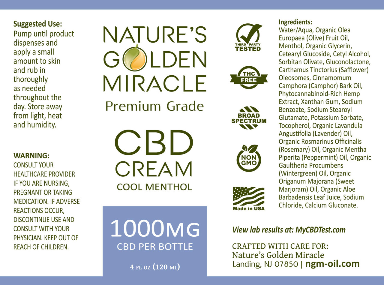 Nature's Golden Miracle CBD Cream Label