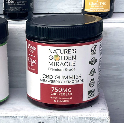 Nature's Golden Miracle premium grade THC-free strawberry lemonade CBD Gummies - 25mg broad spectrum CBD per gummy