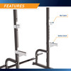 The Marcy Half Cage Rack SM-8117 features olympic plate storage posts and another pair of anchors for resistance bands 