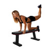 The Marcy SB-10510 Flat Bench utilized by model to do leg curls