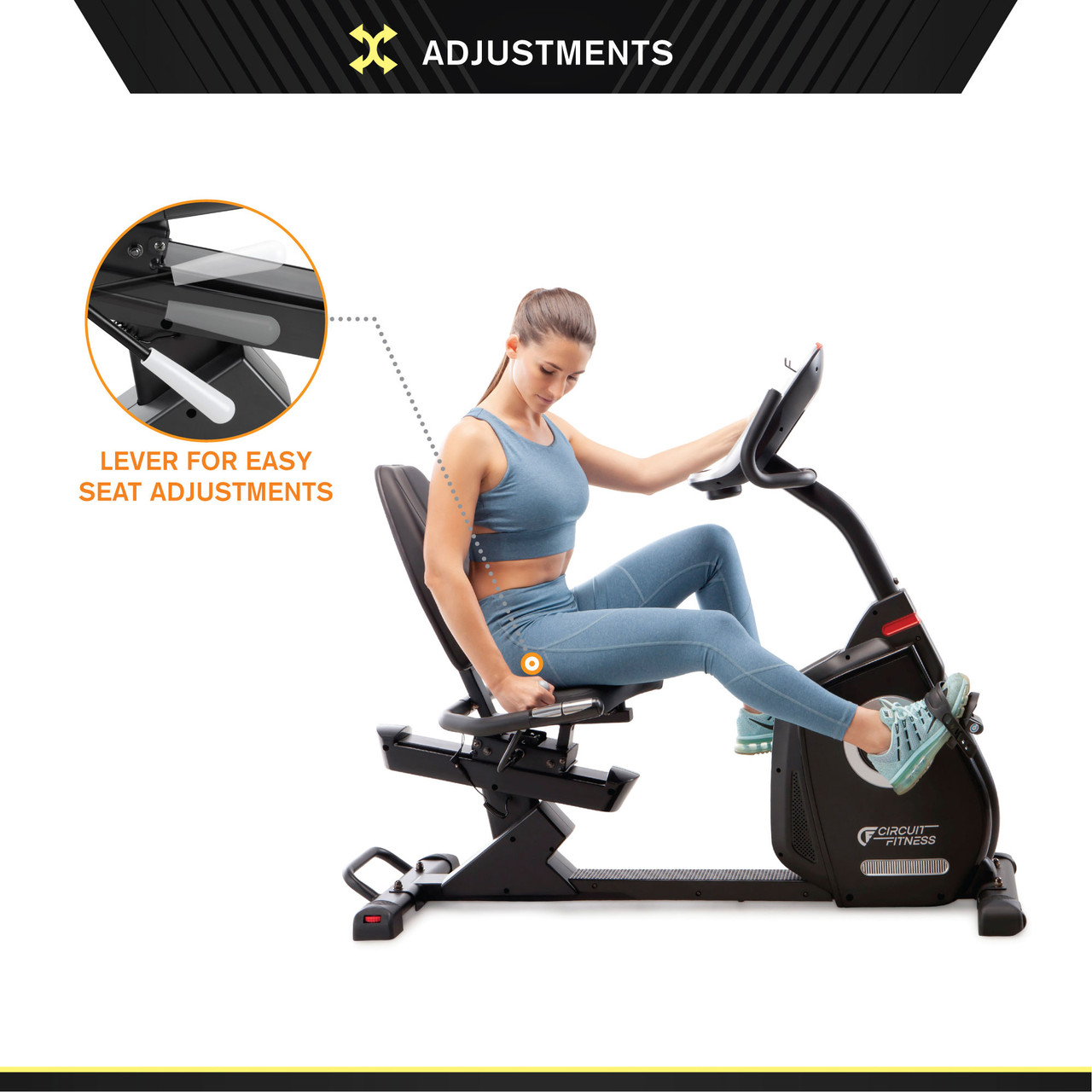 The Regenerating Magnetic Recumbent Bike | Marcy ME-706 includes transport wheels for convenient moving
