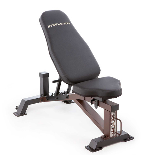 The Steelbody Utility Bench STB-10105 is a heavy duty workout bench that is essential to building the best home gym
