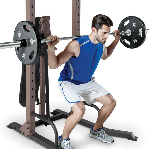 The Steelbody STB-98502 Power Tower with Foldable Bench in use - squats