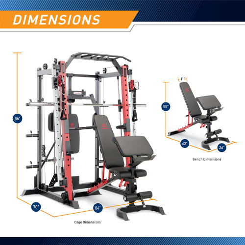 Marcy Smith Cage Machine with Workout Bench and Weight Bar Home Gym  Equipment SM-4008