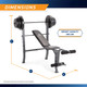 The Standard Bench with 100lb Weight Set Marcy Diamond Elite MD-2082W is 49 inches tall, 48 inches wide, and 65.5 inches long. 