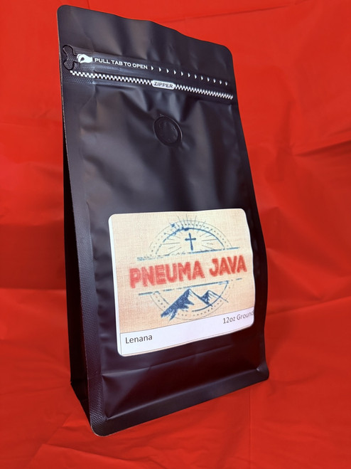 Bag of Pneuma Java Lenana coffee beans highlighting premium Kenyan origin with bright, fruity, and vibrant flavor profile.