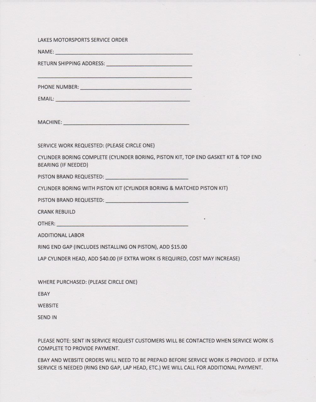 SERVICE ORDER