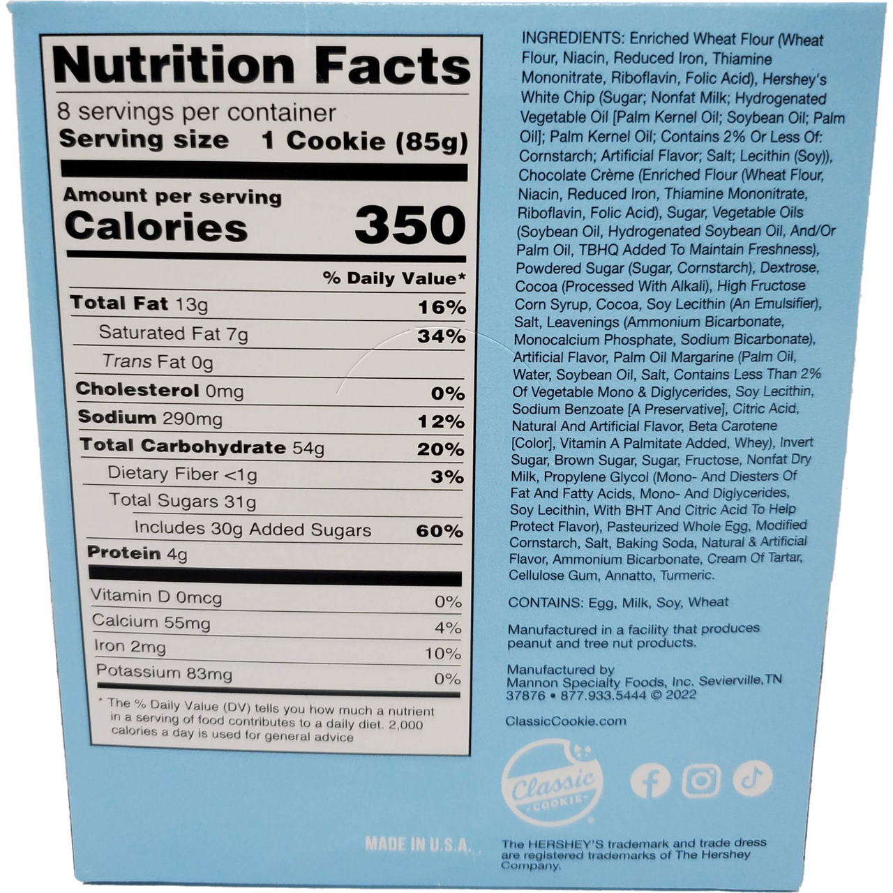  Classic Cookie Soft Baked Cookies n' Crème Cookies made with  Hershey's® Premier White Creme Chips, 2 Boxes, 16 Individually Wrapped  Cookies : Grocery & Gourmet Food