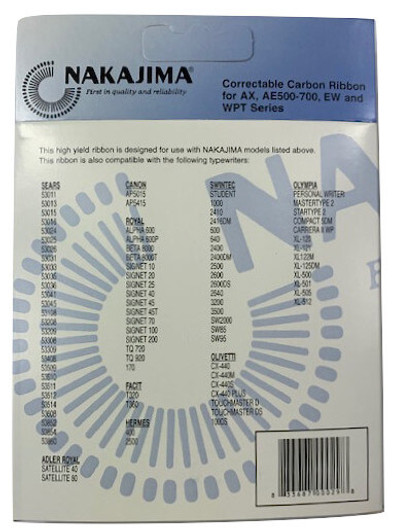 Nakajima Correctable Ribbon for WPT-150 and WPT-160 Typewriters (box bck)