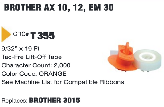 GRC Compatible Brother AX 10, 12, EM 30 Correction Tape (6 Pack) (T355)