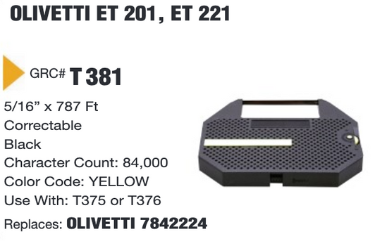 GRC Compatible Olivetti ET 201, ET 221 Ink Ribbon (Black) (T381)