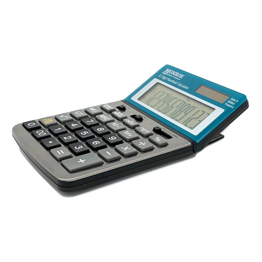 Monroe Handheld 12-Digit Calculator With Check And Correct Functionality (Side View)