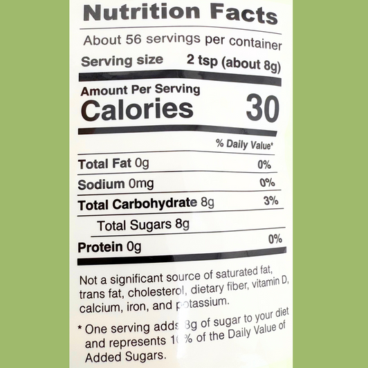 NuLife Low GI Sugar, 1 lb. Bag (Nutrition Facts)