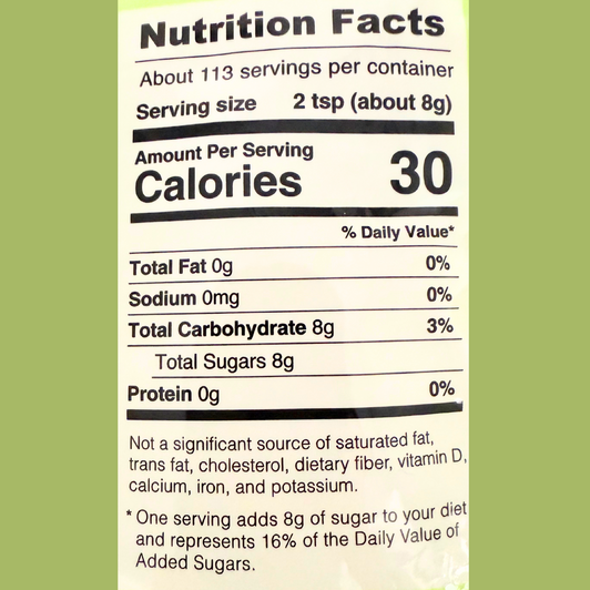 NuLife Low GI Sugar, 2 lb. Bag (Nutrition Facts)