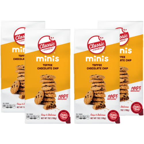 Classic Cookie Minis Crispy Toffee Chocolate Chip Cookies made with Heath®'s Butter Toffee Candy, 4 Bags, 7 oz. Each Classic Cookie Minis Crispy Toffee Chocolate Chip Cookies made with Heath®'s Butter Toffee Candy, 4 Bags, 7 oz. Each